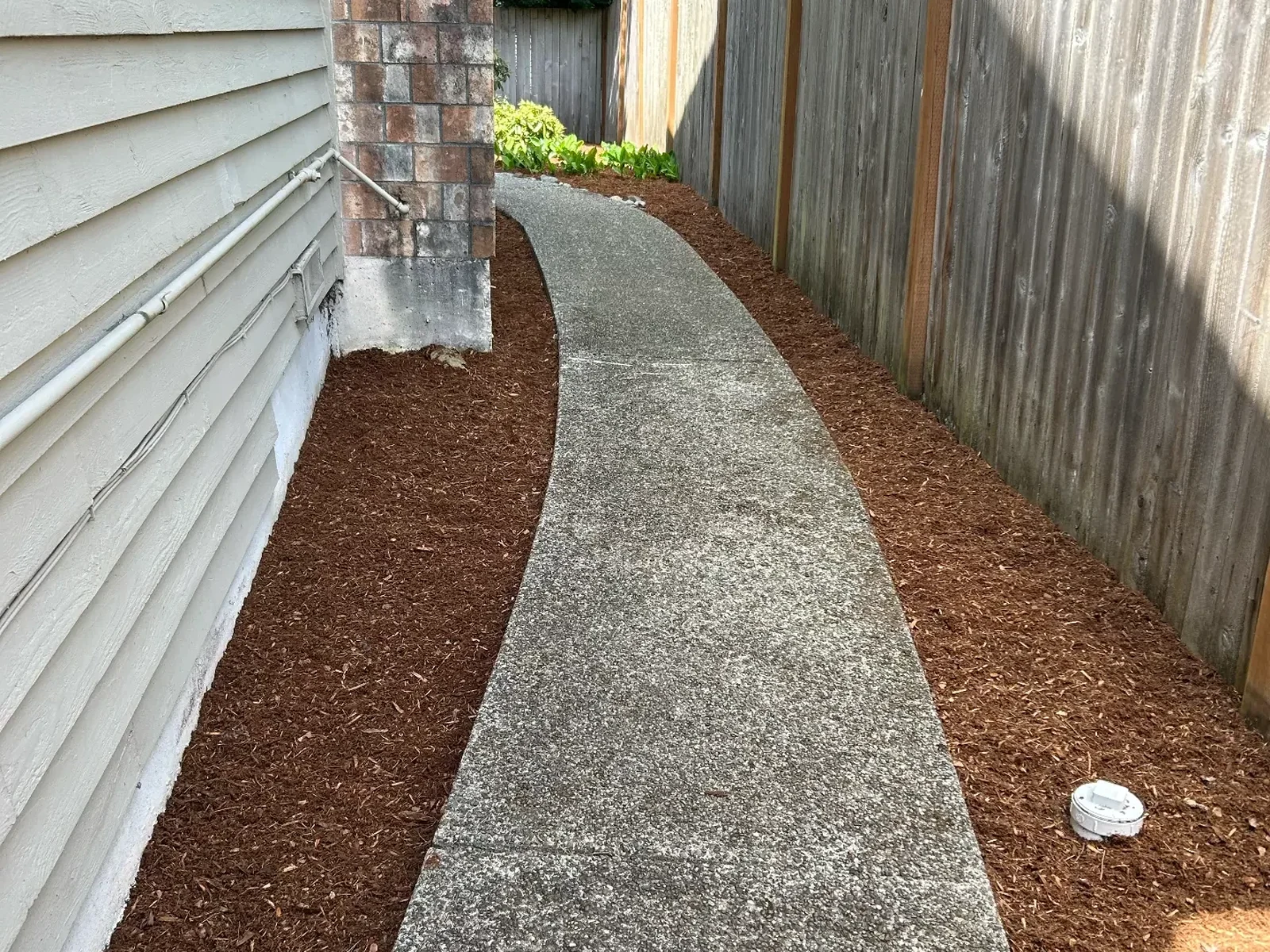 Side yard after Royalty Landscaping property cleanup and landscape refresh.